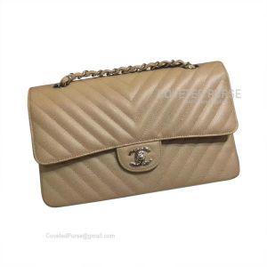 Chanel Medium Flap Bag Caramel Caviar Chevron With Silver HW