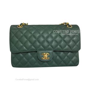 Chanel Medium Flap Bag Emerald Green Caviar With Gold HW