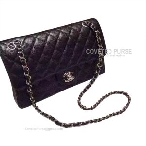 Chanel Medium Flap Bag Black Caviar With Shiny Silver HW