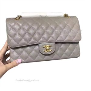 Chanel Medium Flap Bag Gray Caviar With Gold HW