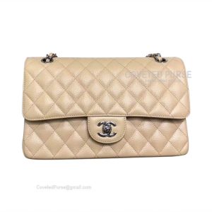 Chanel Medium Flap Bag Apricot Caviar With Silver HW