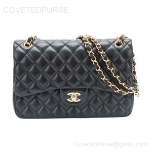 Chanel Jumbo Flap Bag Black Lambskin With Gold HW