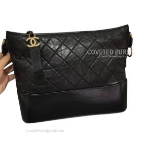 Chanel Gabrielle Large Hobo Bag Crumpled Calfskin Black