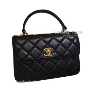 Chanel Black Lambskin Flap Bag With Top Handle Gold HW