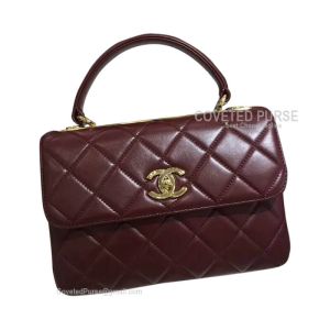 Chanel Wine Lambskin Flap Bag With Top Handle Gold HW