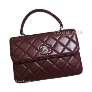 Chanel Wine Lambskin Flap Bag With Top Handle Silver HW