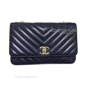 Chanel Flap WOC Lambskin Chevron With Gold HW Sapphire Blue