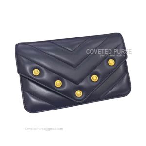 Chanel Flap WOC Lambskin Chevron With Gold HW Grey Blue