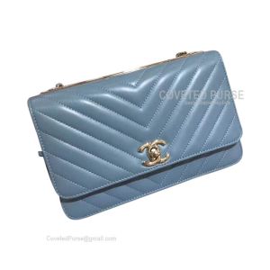 Chanel Flap WOC Lambskin Chevron With Silver HW Dream Blue