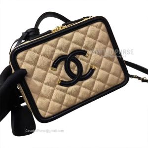 Chanel Vanity Case Small In Nude Caviar With Gold HW