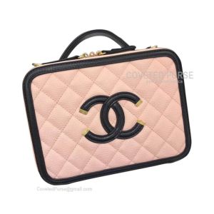 Chanel Vanity Case Small In Apricot Pink Caviar With Gold HW