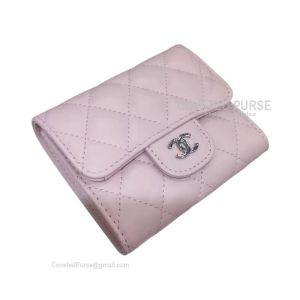 Chanel Classic Small Wallet In Light Pink Lambskin With Shiny Silver HW