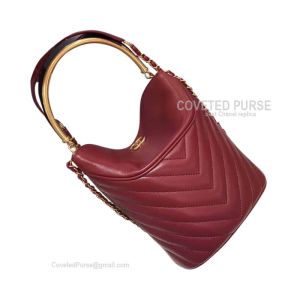 Chanel Bucket Bag Mini In Wine Lambskin With Gold HW