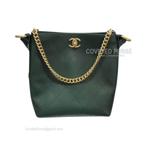 Chanel Hobo Handbag Mini In Green Calfskin With Gold HW
