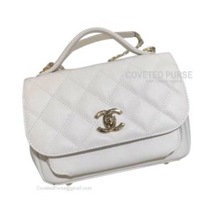 Chanel Messenger Flap Bag Small In White Caviar With Shiny Gold HW