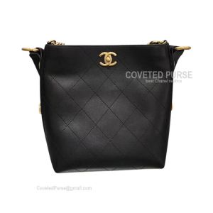 Chanel Hobo Handbag In Black Calfskin With Gold HW
