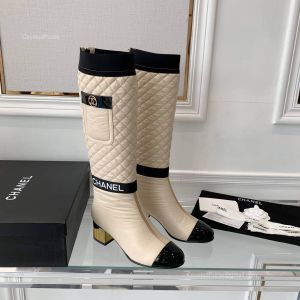 Chanel Quilted Puffer Knee High Boot in Beige 50MM 2281845