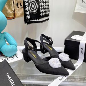 Chanel Leather Camellia Slingback Pump in Black 2281851