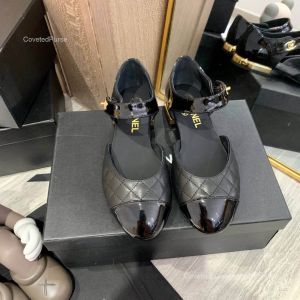 Chanel Mary Janes Dorsay Leather Flats in Black 2281857