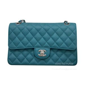 Chanel Medium peacock green Caviar Flap Bag with Shiny SHW