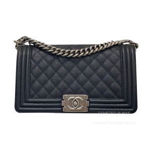 Chanel Le Boy Bag Medium in Black Grained with SHW