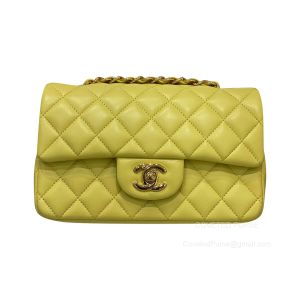 Chanel Mini Flap Bag Rectangular Lemon Yellow Lambskin with GHW