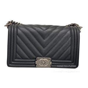 Chanel Le Boy Bag Medium in Black Grained Chevron with SHW
