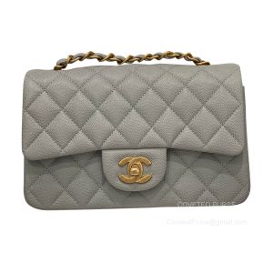 Chanel Mini Rectangular Flap Bag Grey Blue Caviar with Brushed GHW