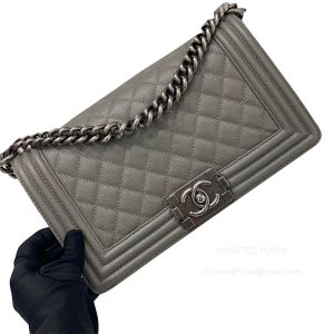 Chanel Le Boy Bag Medium in Elephant Ash Grained with SHW