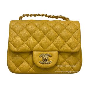 Chanel Mini Square Flap Bag Mango Yellow Caviar With GHW