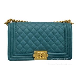 Chanel Le Boy Bag Medium in peacock green Grained with Brushed GHW