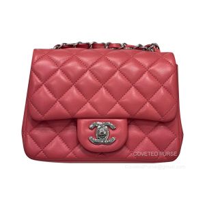Chanel Mini Flap Handbag Square Watermelon Red Lambskin with SHW
