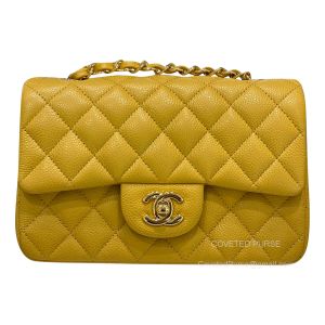 Chanel Mini Rectangular Flap Handbag mango yellow Caviar with GHW