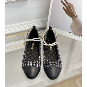 Chanel CC Black Tweed Ballet Flat