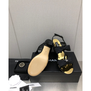 Chanel CC Bowknot Black Leather Heeled Sandal 80MM