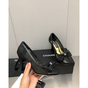 Chanel CC Bowknot Black Mesh Pumps 80MM