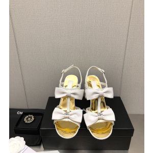 Chanel CC Bowknot White Leather Heeled Sandal 80MM