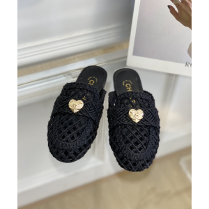 Chanel CC Heart Raffia Mules Black