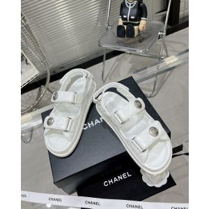 Chanel Dad CC Quilted Leather Sandal White