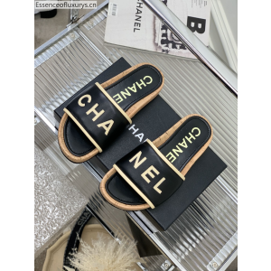Chanel Monogram Leather Slide Flat Sandal Black