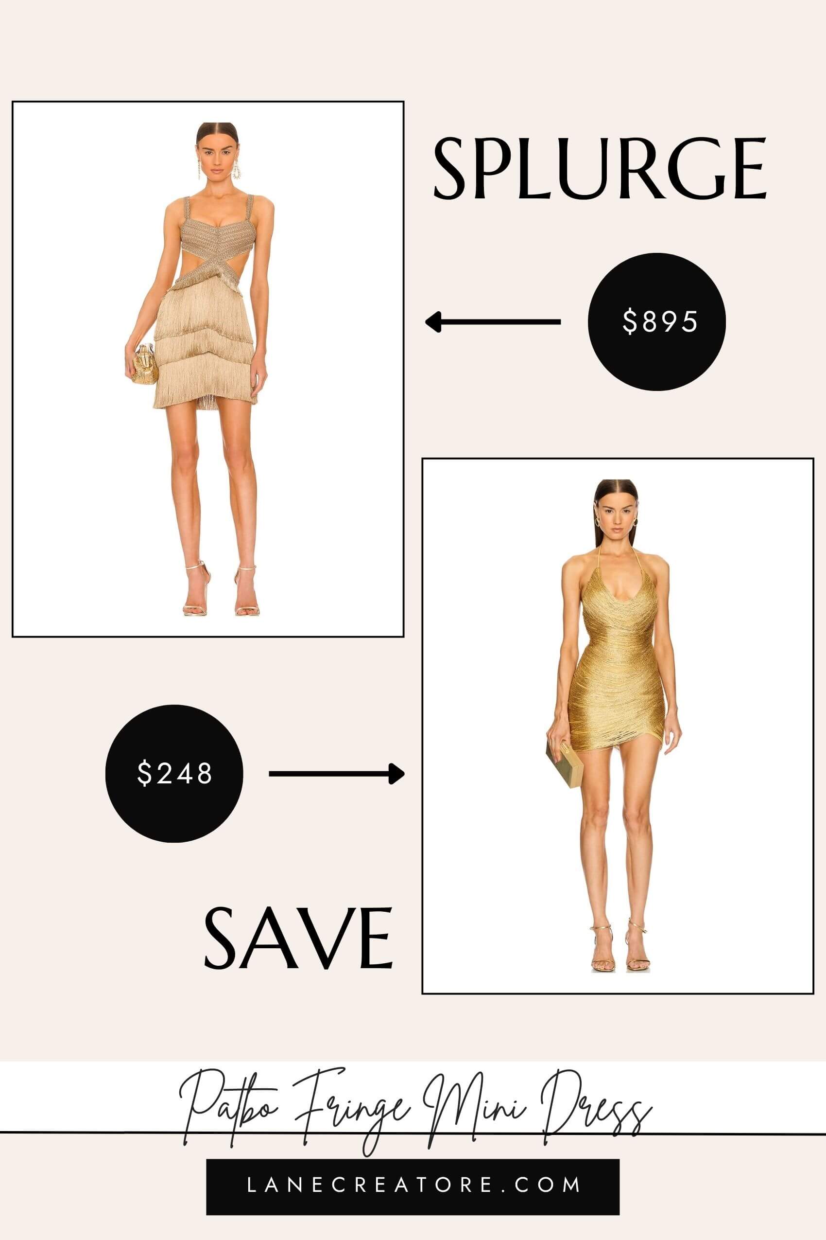 patbo gold fringe mini dress dupe