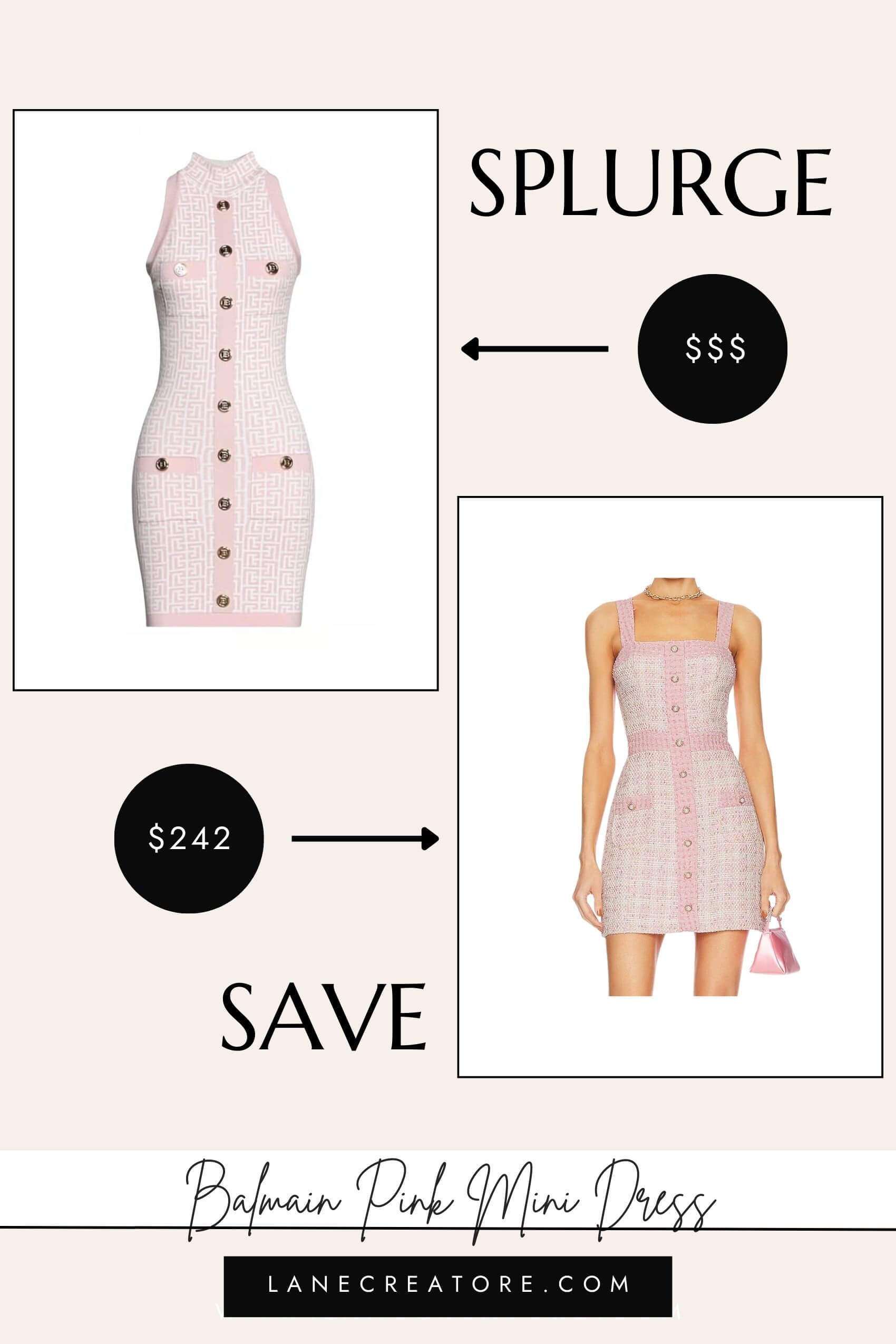 balmain pink tweed dress dupe