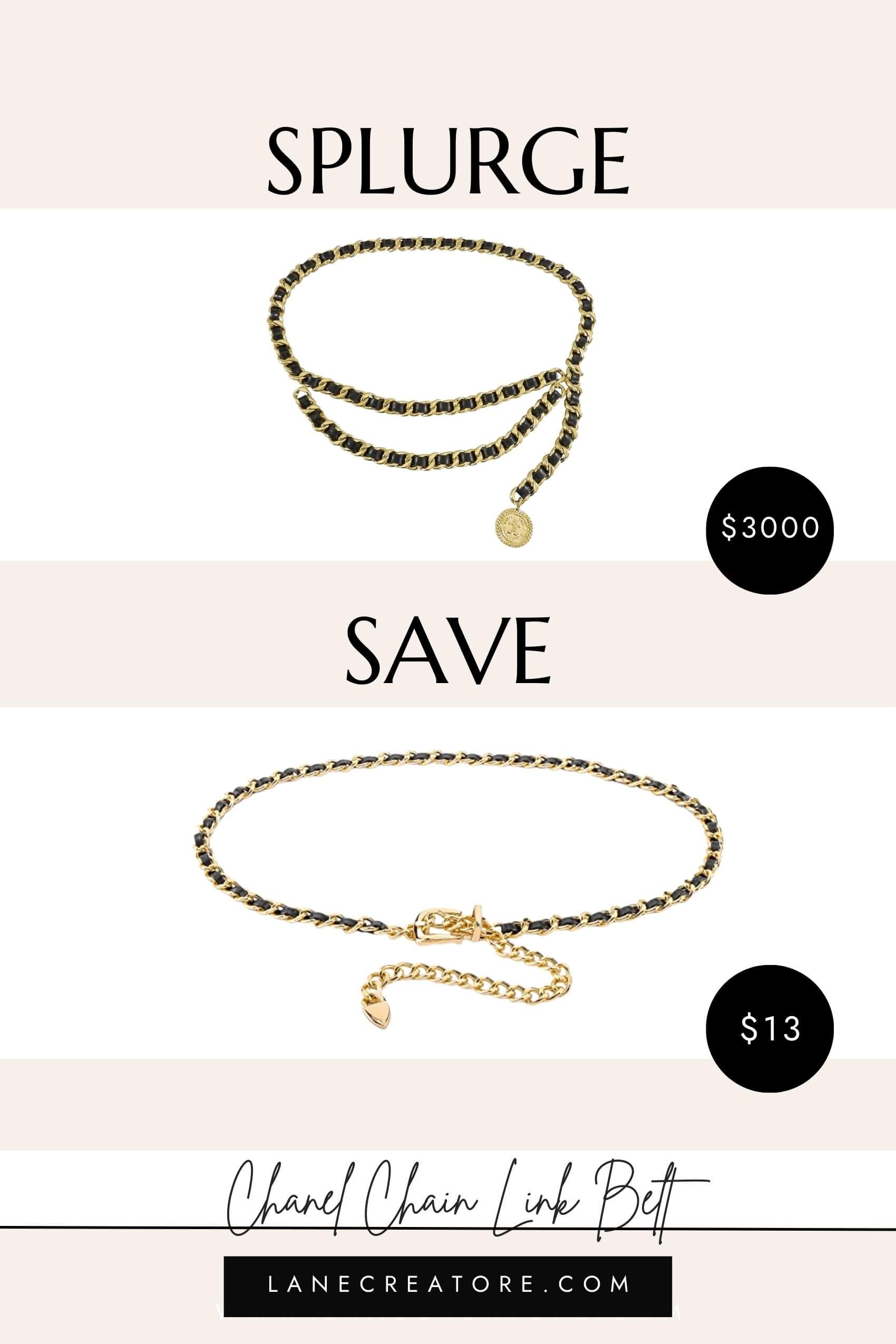 designer belt dupes, chanel chain belt dupe
