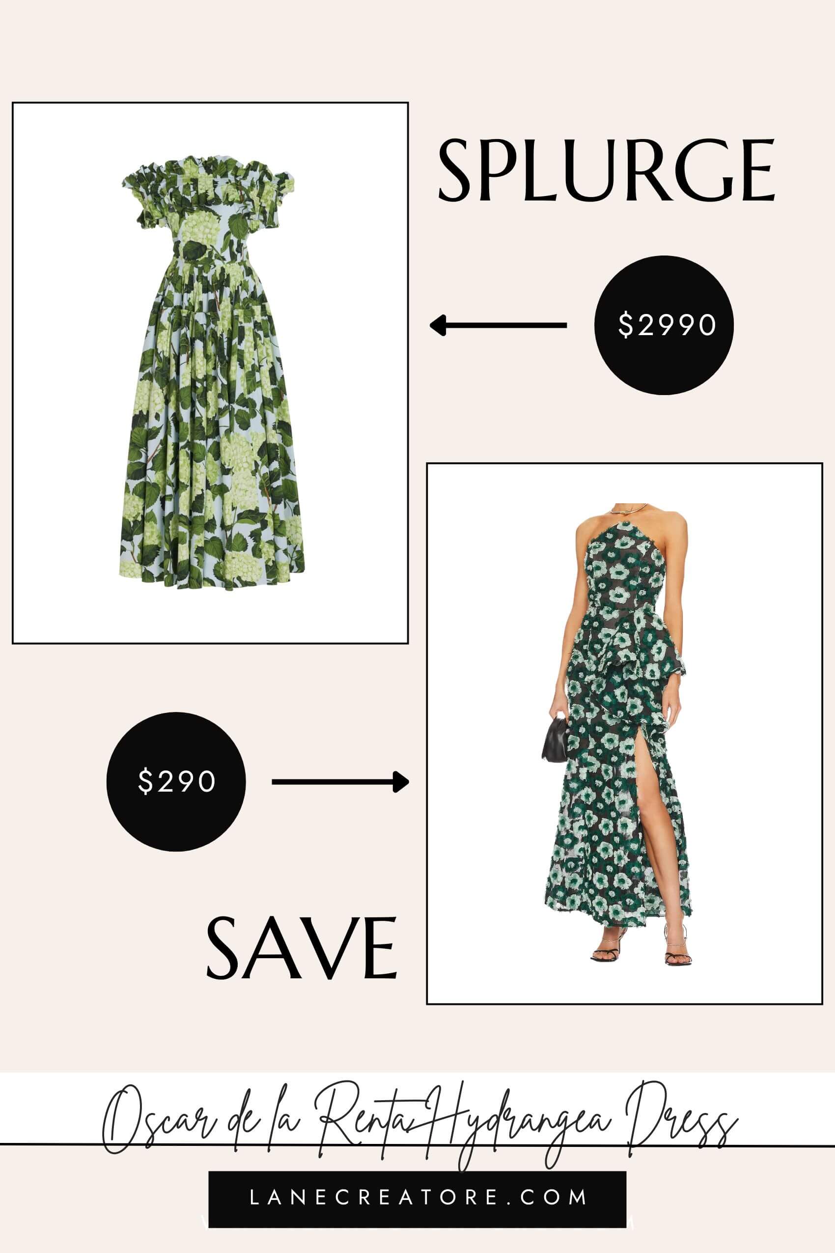 oscar de la renta hydrangea green dress dupe