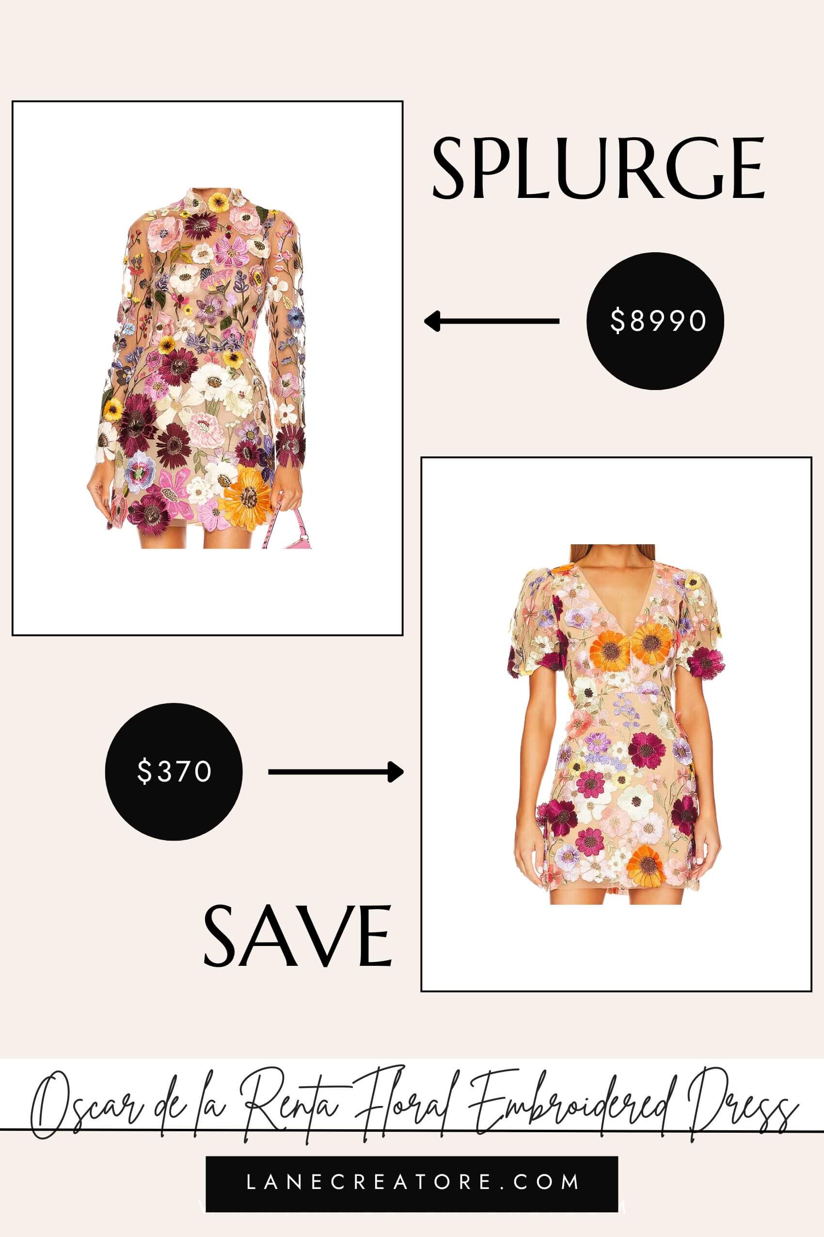 oscar de la renta floral embroidered dress dupe