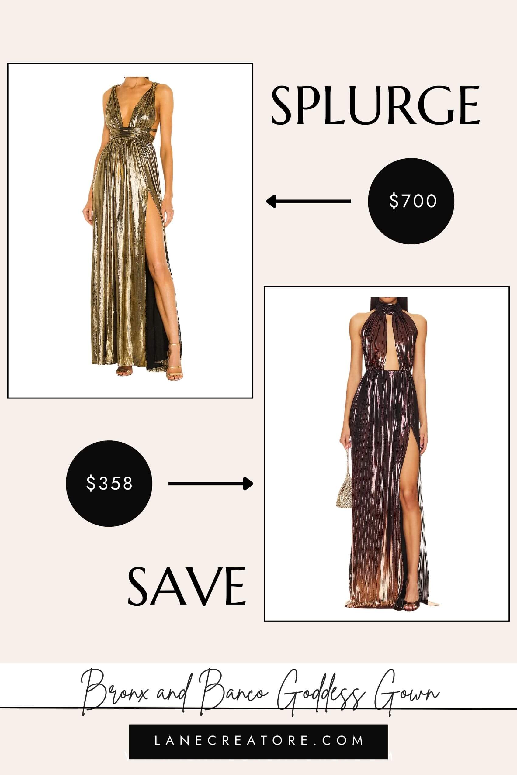 bronx and banco goddess gown dupe