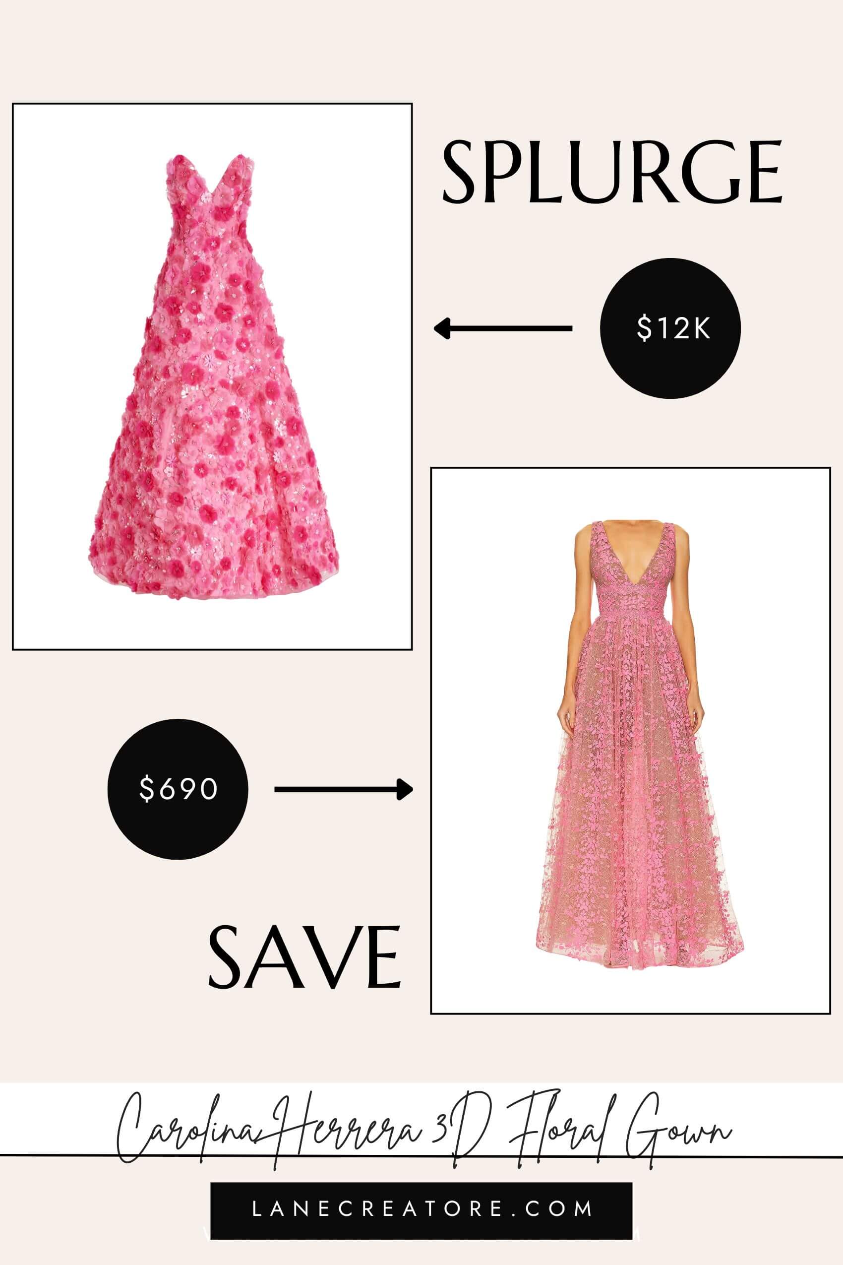 carolina herrera pink gown dupe