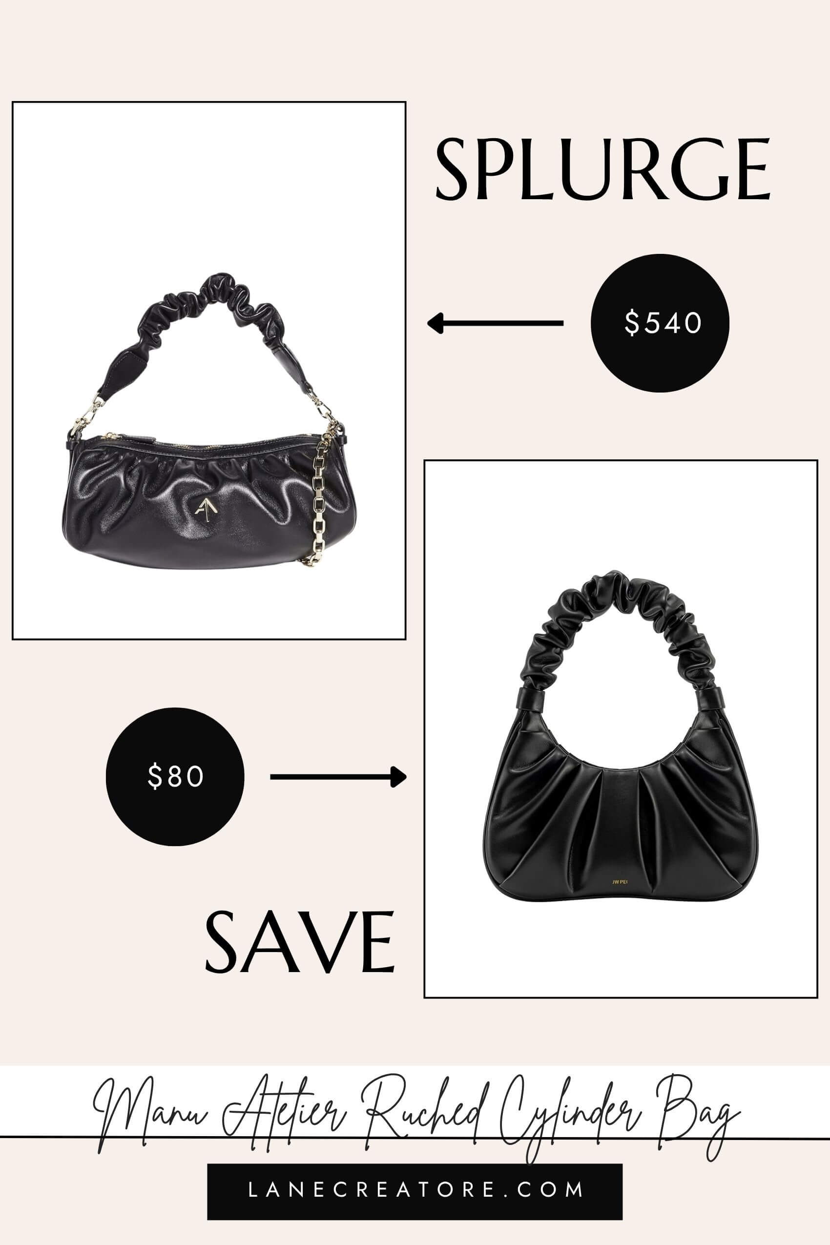 manu atelier ruched cylinder bag dupe