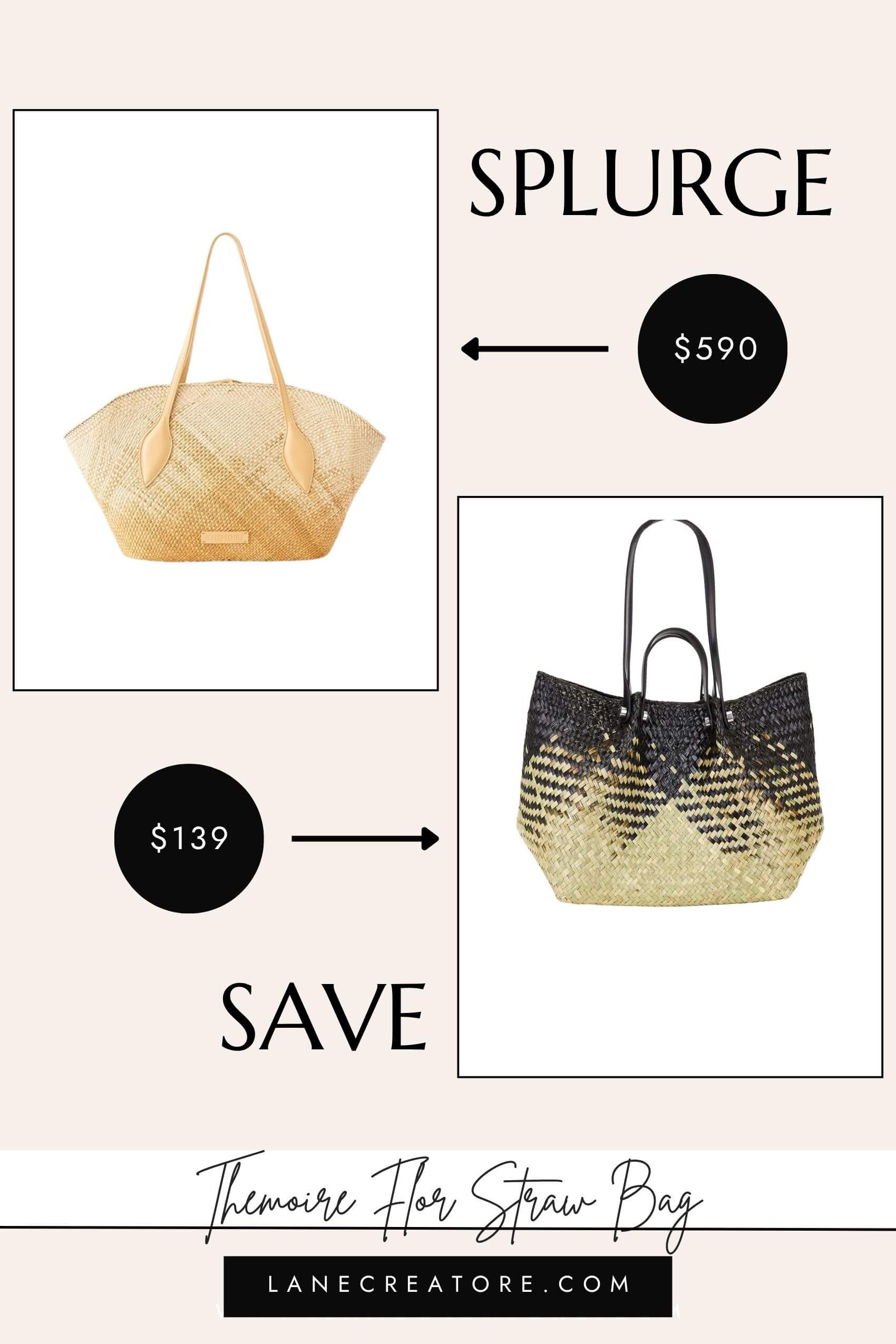 themoire flor straw tote bag dupe