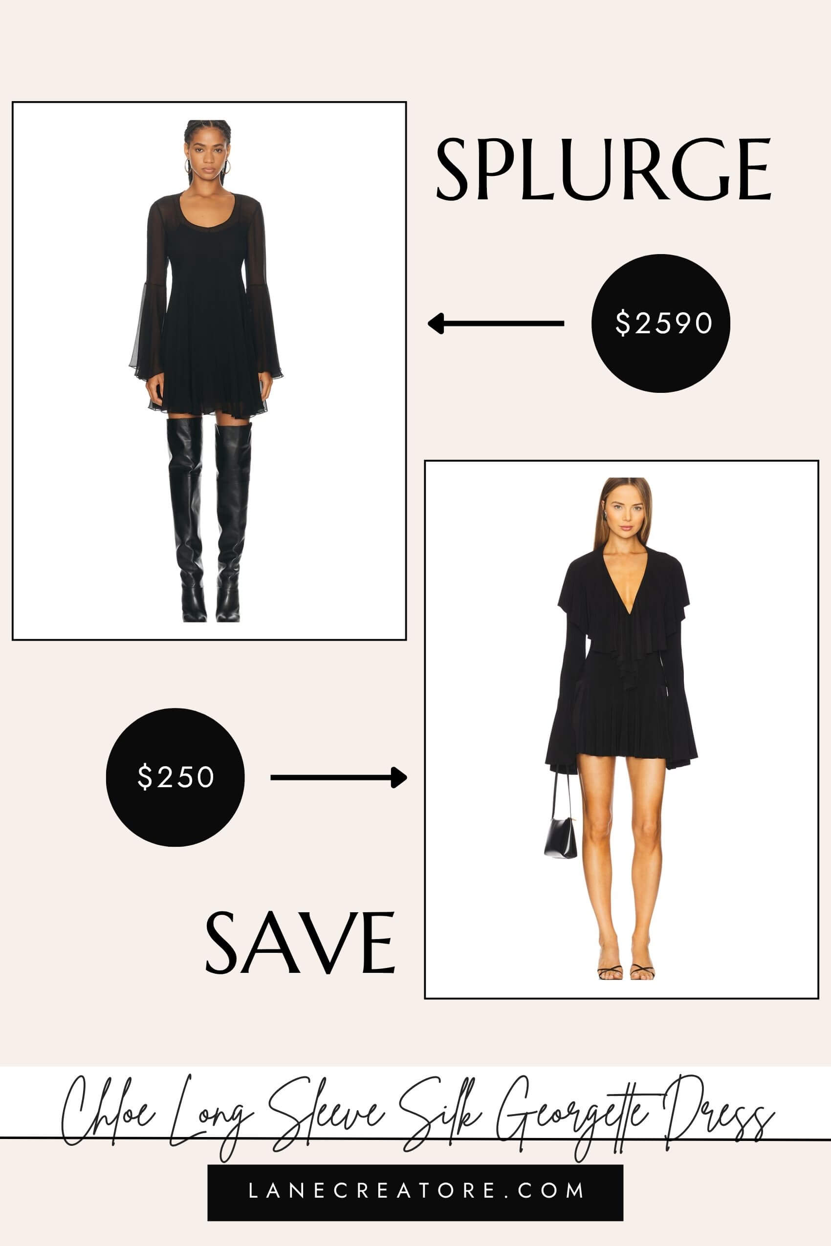 chloe long sleeve silk georgette dress dupe